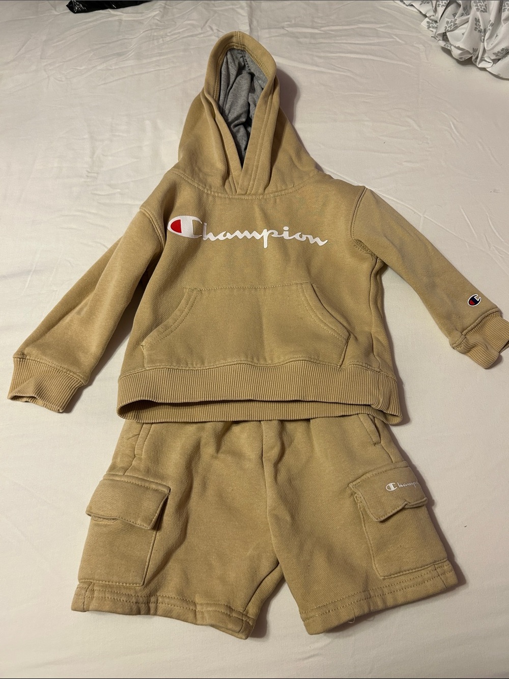 Champion Kids Tan Hoodie and Cargo Shorts Set